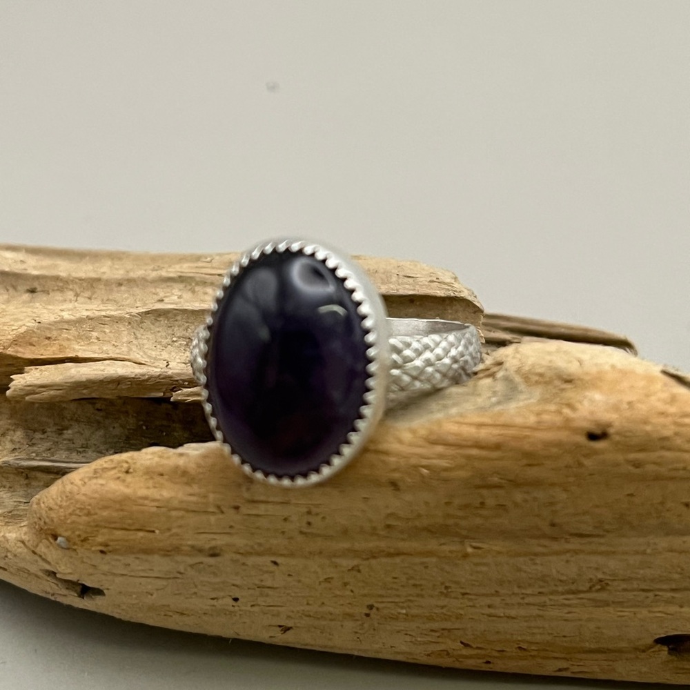 Timeless Sterling Silver Amethyst Ring with Milgrain Setting handmade